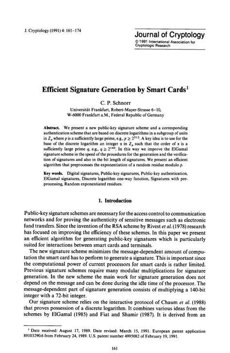 Efficient signature generation by smart cards 